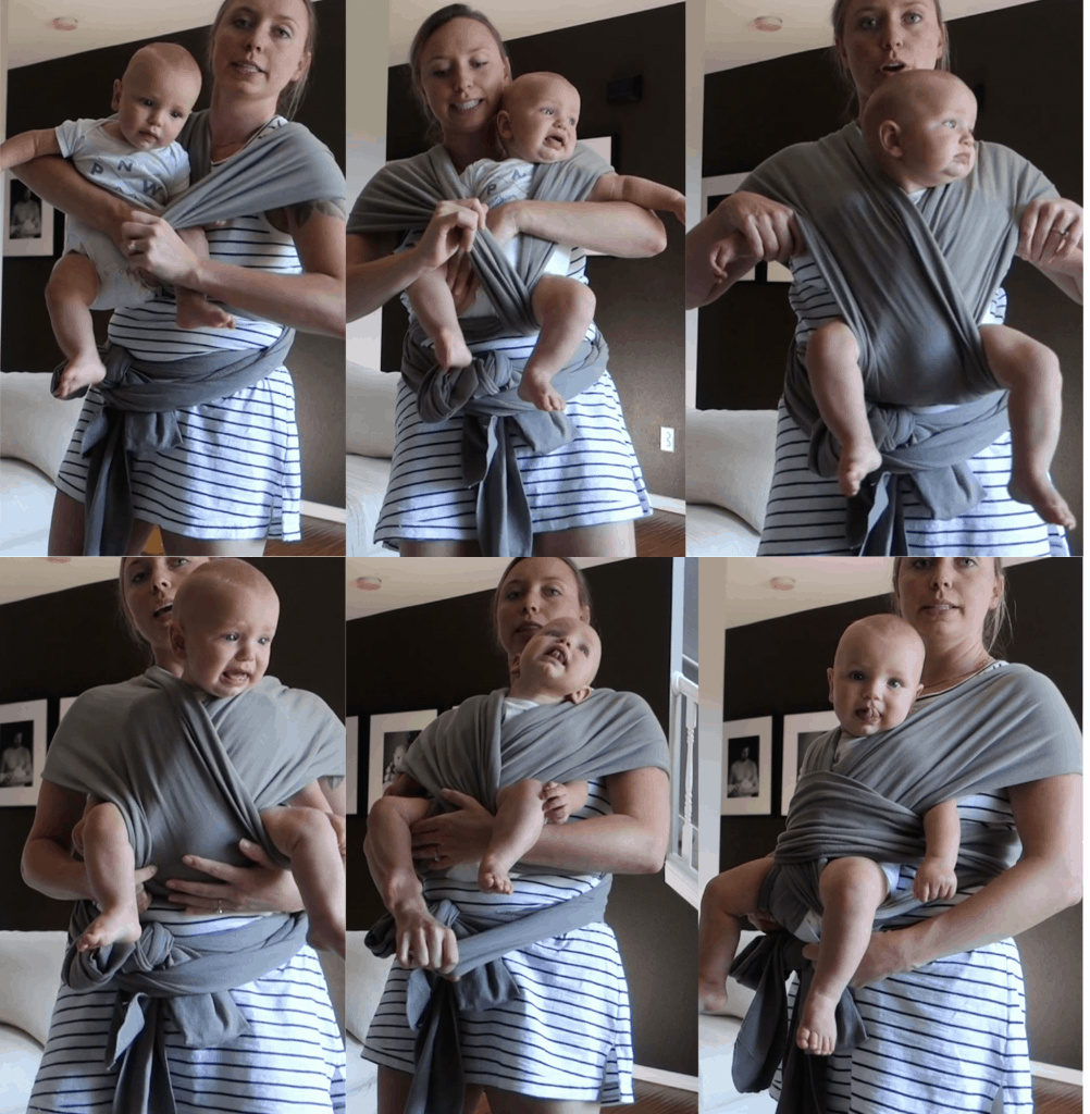 baby wrap instructions for front facing carry using grey boba wrap