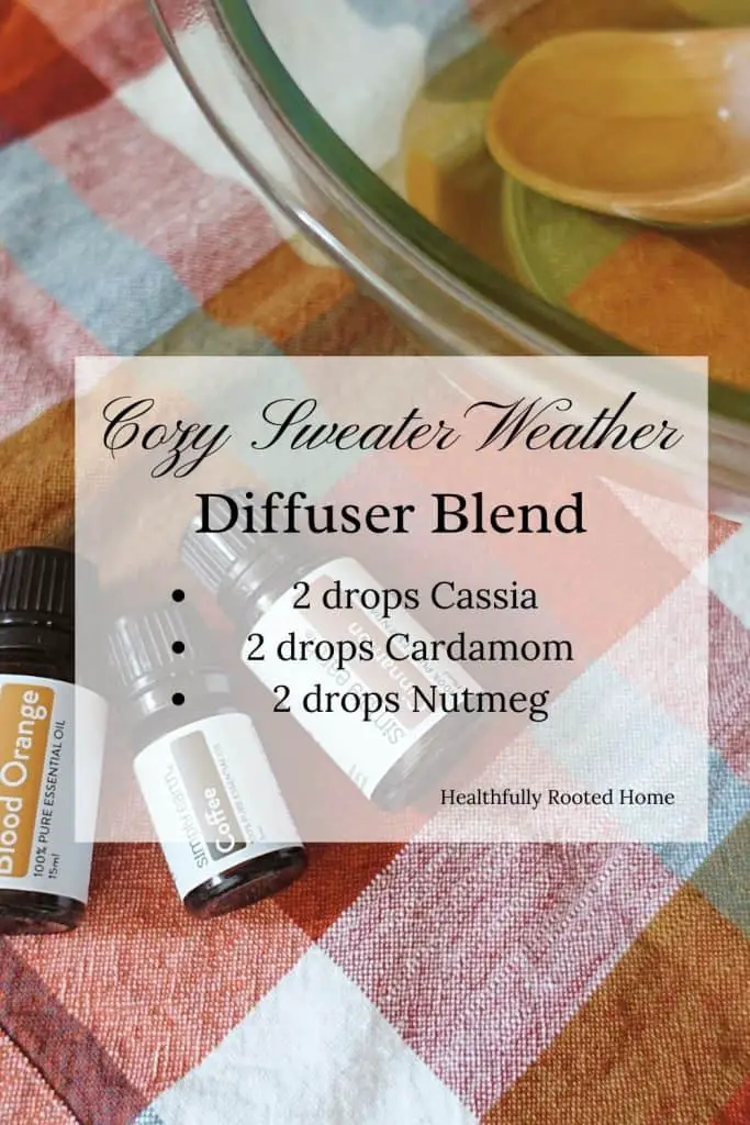 cozy sweater weather diffuser blend using cassia cardamom and nutmeg essential oils
