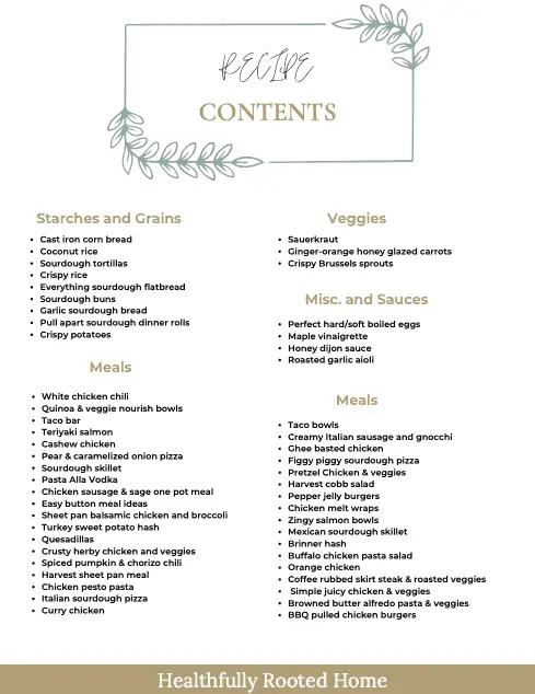 healthfully rooted home meal plan recipe contents