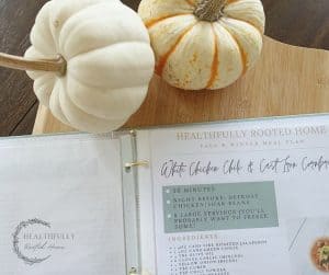 rotating fall and winter meal plan in a binder with sheet protectors