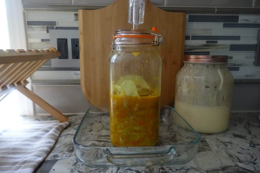 curry kraut fermenting in a jar 