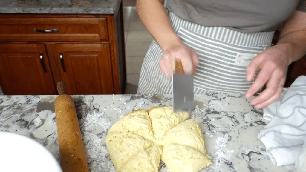 dividing einkorn tortilla dough after it spent 12 hours fermenting