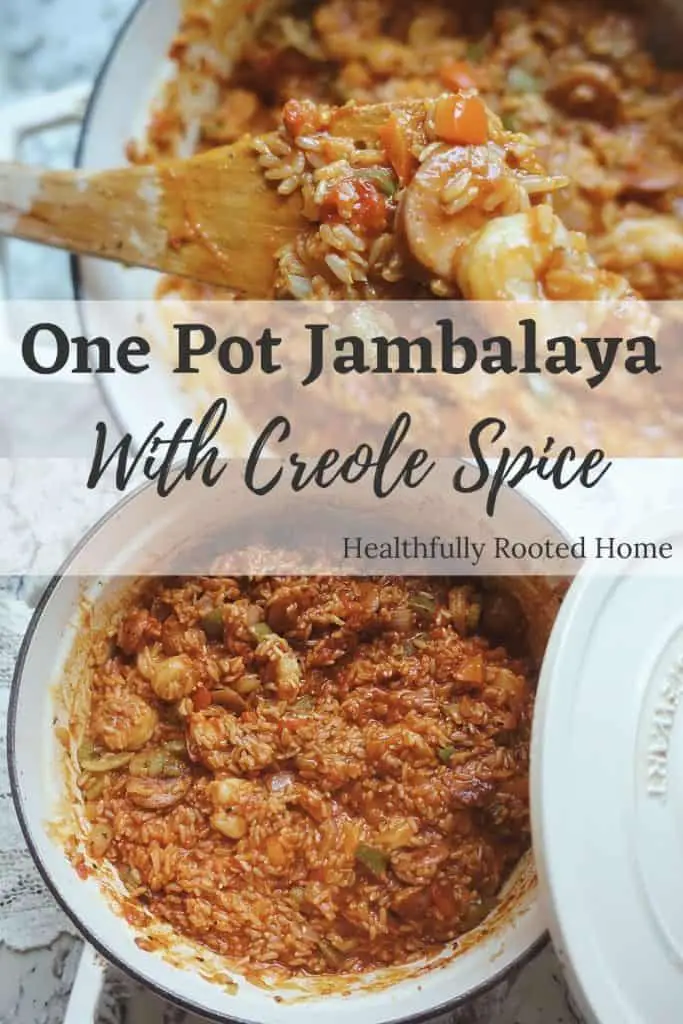 Healthy jambalaya with a cajun kick! This one-pot meal uses a dutch oven to make the best jambalaya ever!