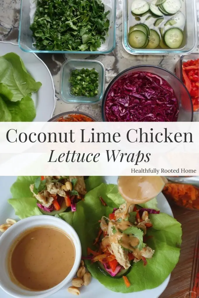 thai coconut lime chicken lettuce wraps with peanut sauce