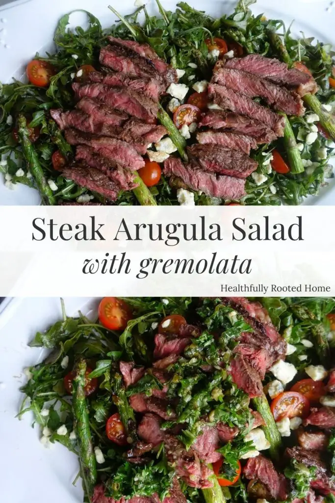 steak and arugula salad with homemade salsa gremolata 