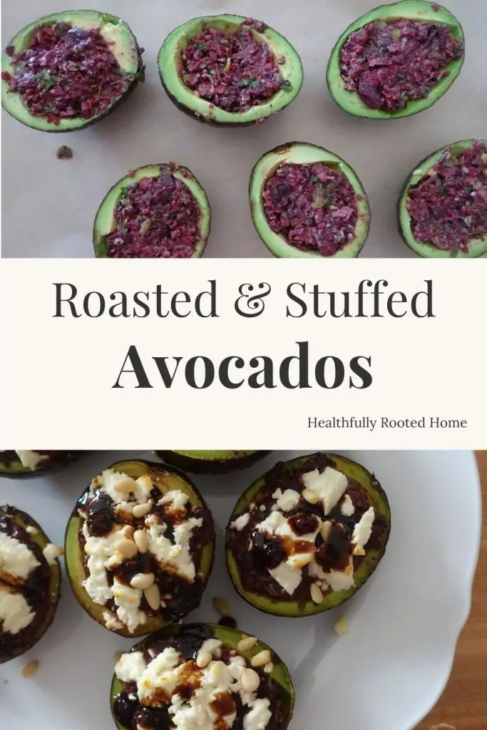 roasted avocados stuffed with olive tapenade and goat cheese