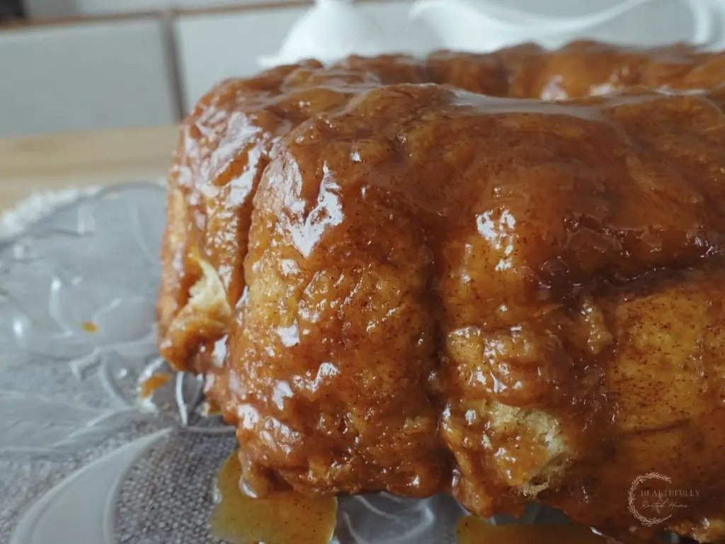 maple sourdough monkey bread dripping with salted caramel sauce