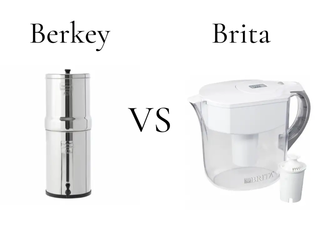 berkey vs brita water filters with an image of a berkey filter and an image of a brita filter