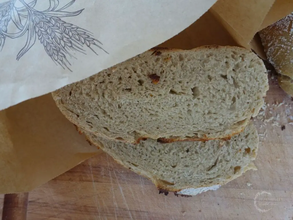 sourdough bread slices in a brown paper bag
