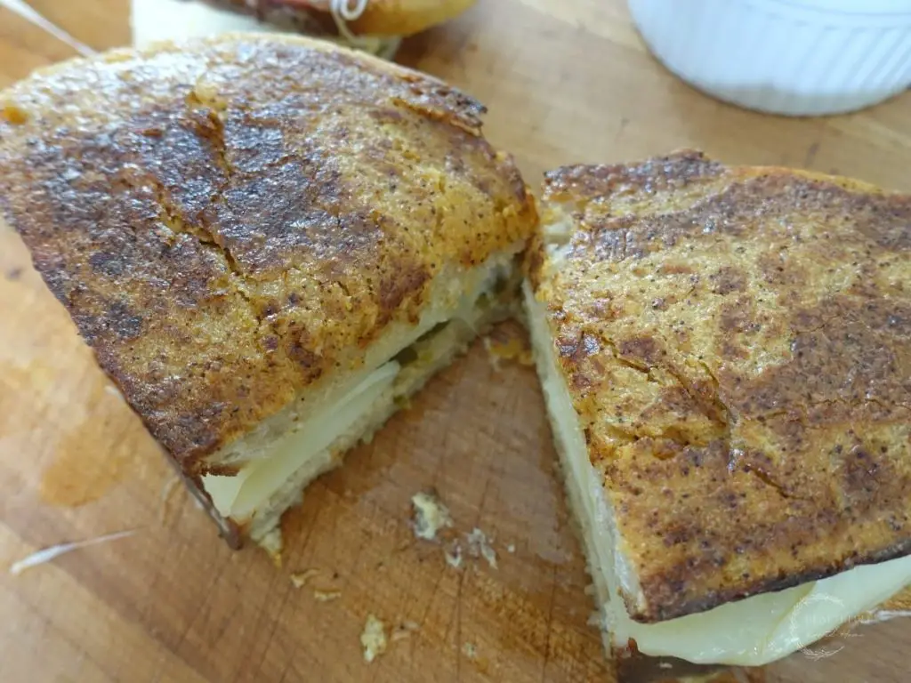 ancho aioli grilled cheese without butter cut in half