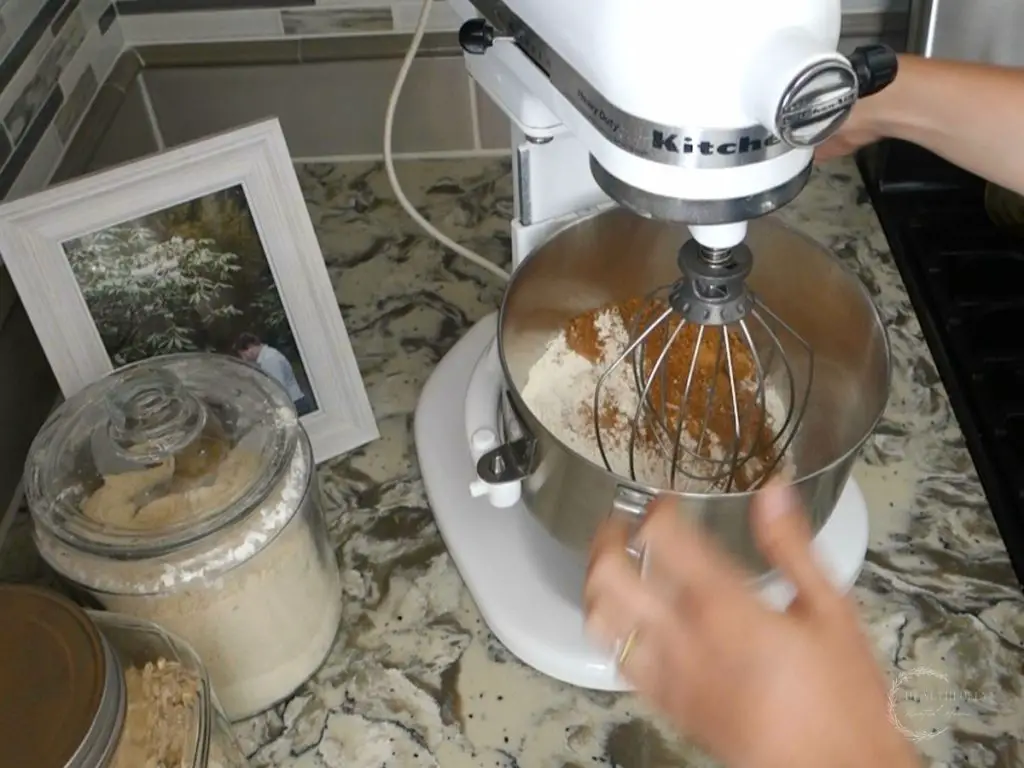 making sourdough babka dough in a white stand mixer