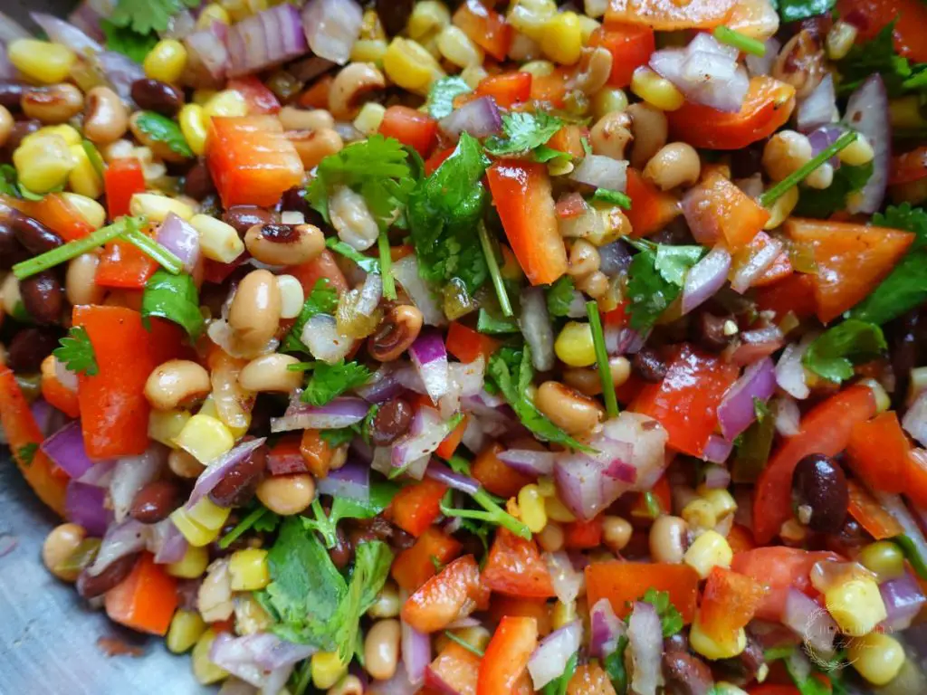close up of all the ingredients used in cowboy caviar 